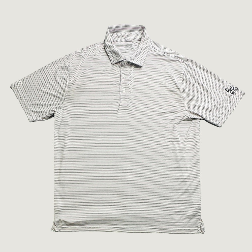 Ahead Polo Shirt Mens XL White Striped Hidden Creek Golf Course Performance